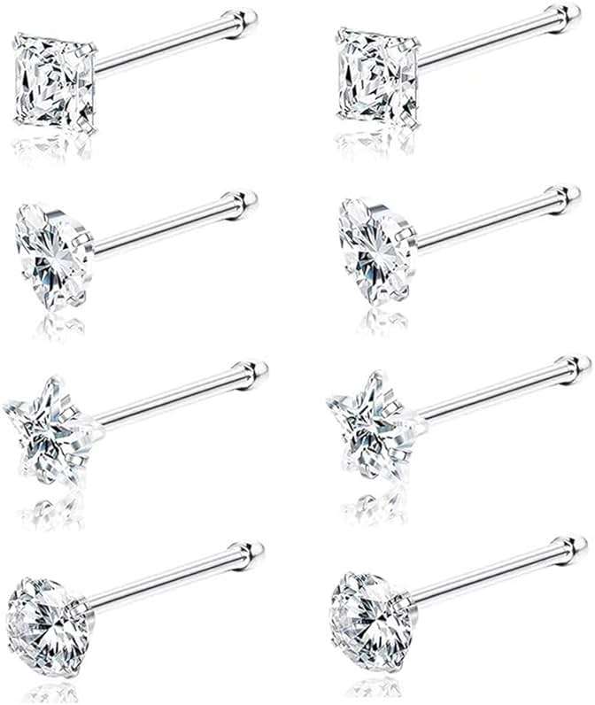 SEEDRILL 8Pcs 20G Nose Rings studs for Woman Hypoallergenic Nose Studs 316L Surgical Steel with Gold Plated Nose Piercings Jewelry 3mm CZ L Shape Nose Rings 20 Gauge Nose Stud Nose Screw Studs - Image 1