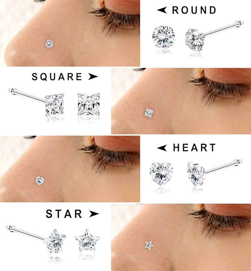 SEEDRILL 8Pcs 20G Nose Rings studs for Woman Hypoallergenic Nose Studs 316L Surgical Steel with Gold Plated Nose Piercings Jewelry 3mm CZ L Shape Nose Rings 20 Gauge Nose Stud Nose Screw Studs - Image 2