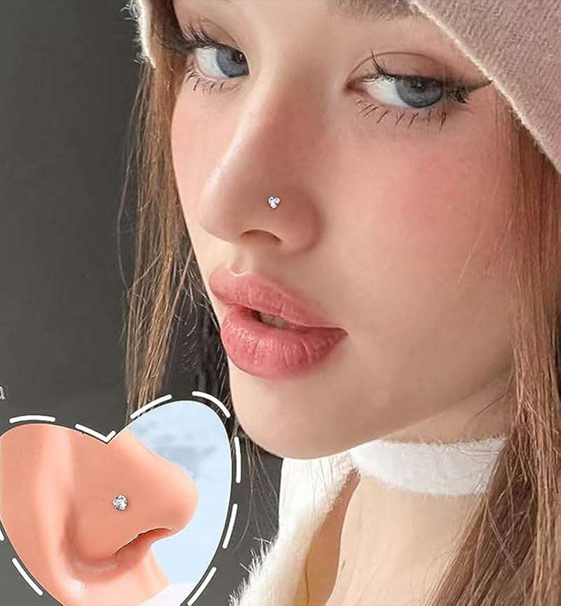 SEEDRILL 8Pcs 20G Nose Rings studs for Woman Hypoallergenic Nose Studs 316L Surgical Steel with Gold Plated Nose Piercings Jewelry 3mm CZ L Shape Nose Rings 20 Gauge Nose Stud Nose Screw Studs - Image 5