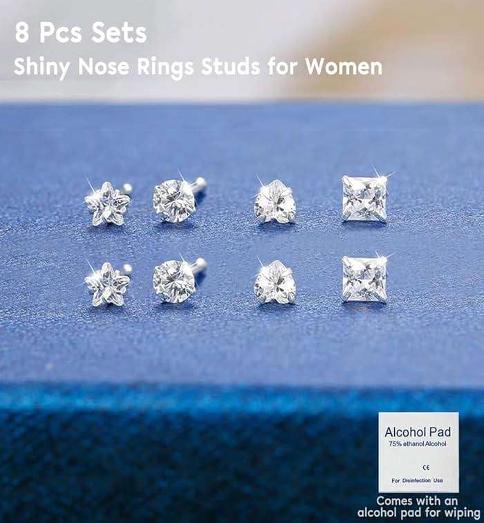SEEDRILL 8Pcs 20G Nose Rings studs for Woman Hypoallergenic Nose Studs 316L Surgical Steel with Gold Plated Nose Piercings Jewelry 3mm CZ L Shape Nose Rings 20 Gauge Nose Stud Nose Screw Studs - Image 7