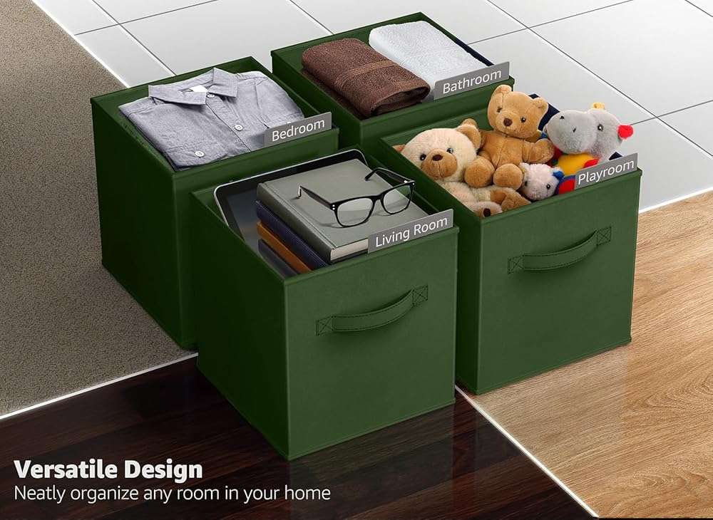 Sorbus Foldable Storage Cubes - 6 Fabric Baskets for Organizing Pantry, Shelf, Toy Box, Cubby, Closet Organizer - 11 Inch Collapsible Closet Organizers and Storage Bins (Dark Green 6 Pack) - Image 5