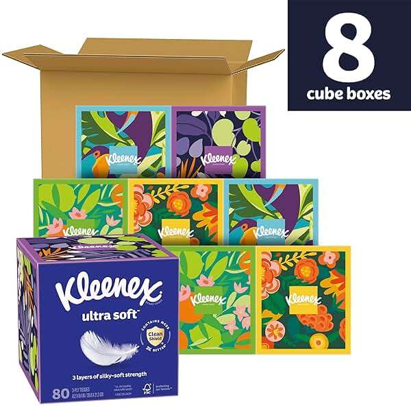 Kleenex Ultra Soft Facial Tissues, 8 Cube Boxes, 80 Tissues per Box, 3-Ply, Packaging May Vary - Image 2