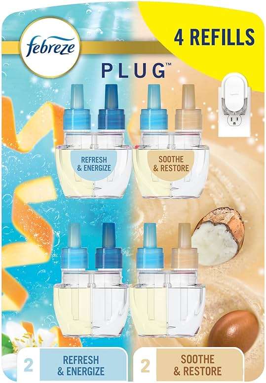 Febreze Plug In Air Freshener, Odor-Fighting Scented Oil Refill For Home, Bathroom, & Kitchen, Long Lasting, Refresh & Energize and Soothe & Restore Scents, 0.87oz Refills, 4ct (2 of Each) - Image 1