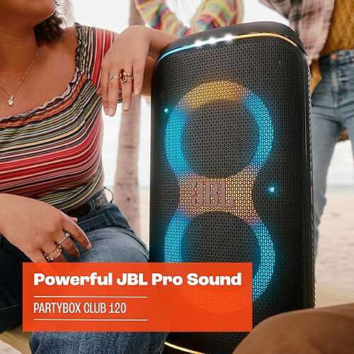 JBL PartyBox Club 120 - Portable Party Speaker with Foldable Handle, Powerful JBL Pro Sound, Futuristic lightshow, Up to 12 Hours of Play time, Splash Proof, Dual Mic & Guitar Inputs (Black) - Image 4