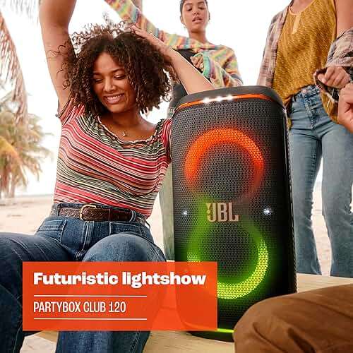 JBL PartyBox Club 120 - Portable Party Speaker with Foldable Handle, Powerful JBL Pro Sound, Futuristic lightshow, Up to 12 Hours of Play time, Splash Proof, Dual Mic & Guitar Inputs (Black) - Image 5