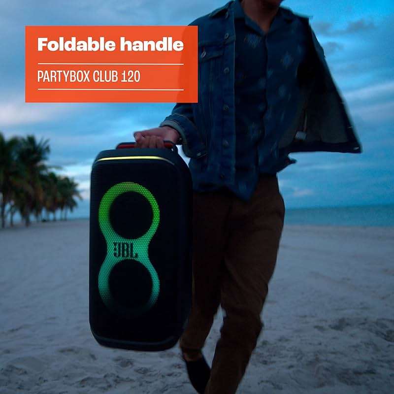 JBL PartyBox Club 120 - Portable Party Speaker with Foldable Handle, Powerful JBL Pro Sound, Futuristic lightshow, Up to 12 Hours of Play time, Splash Proof, Dual Mic & Guitar Inputs (Black) - Image 6