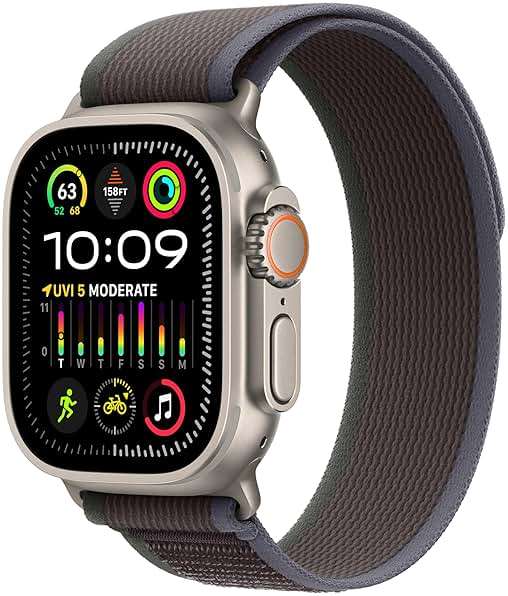 Apple Watch Ultra 2 [GPS + Cellular, 49mm] Titanium Case with Blue/Black Trail Loop, S/M (Renewed) - Image 1