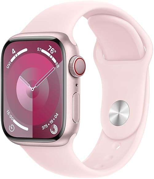 Apple Watch Series 9 [GPS + Cellular 41mm] Pink Aluminum Case with Pink Sport Band S/M (Renewed) - Image 1