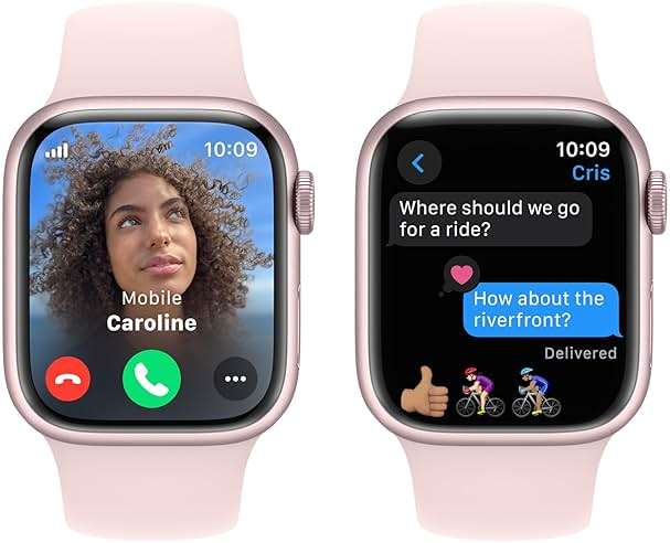 Apple Watch Series 9 [GPS + Cellular 41mm] Pink Aluminum Case with Pink Sport Band S/M (Renewed) - Image 5