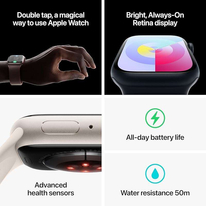 Apple Watch Series 9 [GPS 45mm] Midnight Aluminum Case with Midnight Sport Band, S/M (Renewed) - Image 5