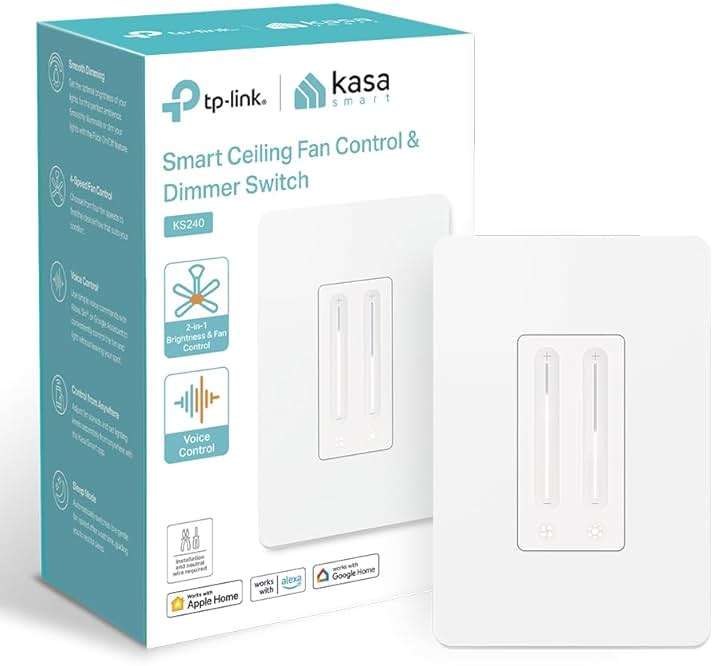 Kasa Smart Ceiling Fan Control & Dimmer Switch | Adjustable 4-Speed Fan & Brightness Control | Works w/Apple HomeKit, Alexa & Google Home | 2.4G Wi-Fi Only, Single Pole, Neutral Wire Required | KS240 - Image 1