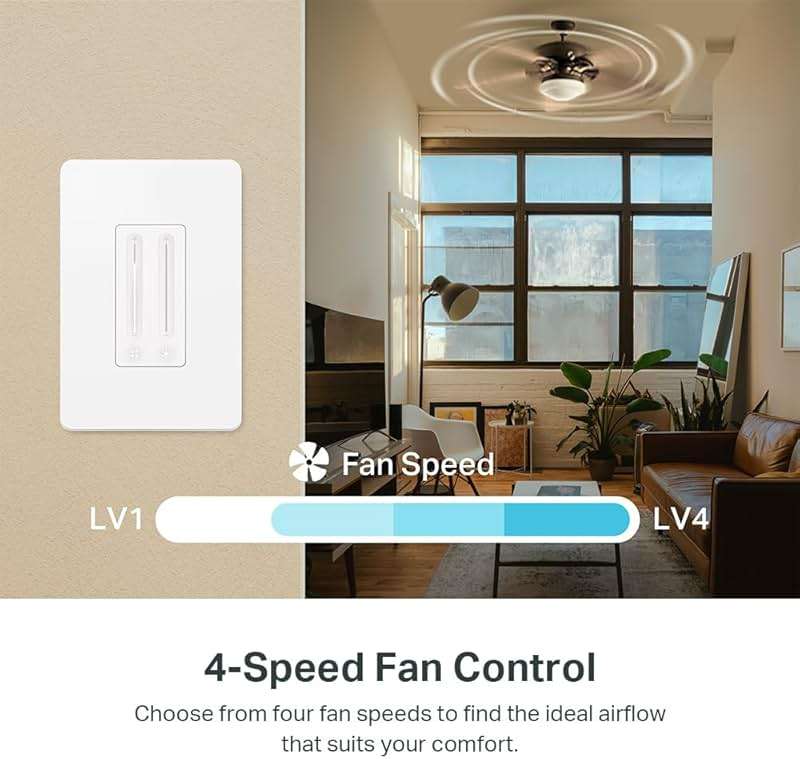 Kasa Smart Ceiling Fan Control & Dimmer Switch | Adjustable 4-Speed Fan & Brightness Control | Works w/Apple HomeKit, Alexa & Google Home | 2.4G Wi-Fi Only, Single Pole, Neutral Wire Required | KS240 - Image 4