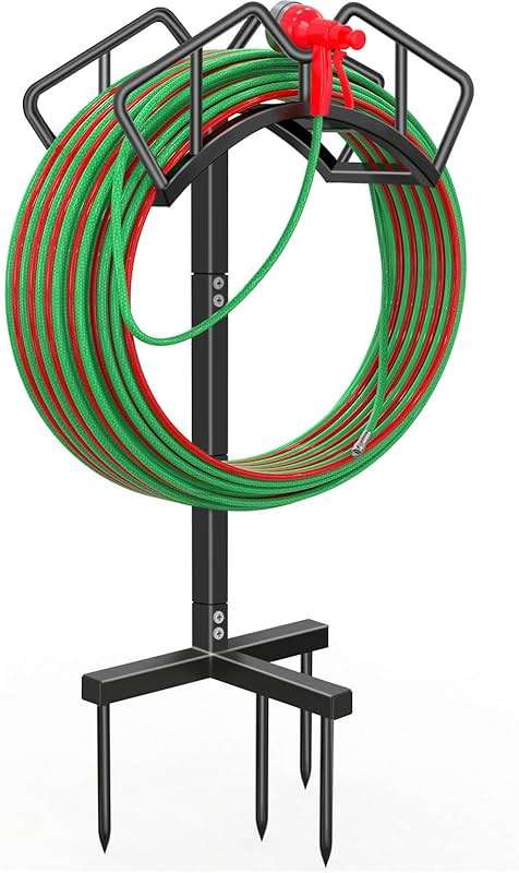 Qatsrin Super Stable Garden Hose Holder, Removable Water Hose Holders Stand Holds 150-Feet Hose, Detachable Hose Storage Hanger Rack for Outside Yard Lawn Farm, Black - Image 1
