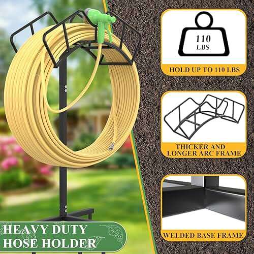Qatsrin Super Stable Garden Hose Holder, Removable Water Hose Holders Stand Holds 150-Feet Hose, Detachable Hose Storage Hanger Rack for Outside Yard Lawn Farm, Black - Image 3