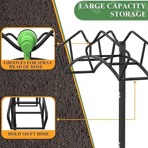 Qatsrin Super Stable Garden Hose Holder, Removable Water Hose Holders Stand Holds 150-Feet Hose, Detachable Hose Storage Hanger Rack for Outside Yard Lawn Farm, Black - Image 4