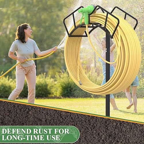 Qatsrin Super Stable Garden Hose Holder, Removable Water Hose Holders Stand Holds 150-Feet Hose, Detachable Hose Storage Hanger Rack for Outside Yard Lawn Farm, Black - Image 6