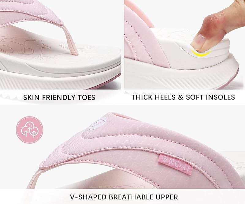 ONCAI Women's Orthotic Cushion Flip Flops Recovery Walking Sandals for Women with Arch Support Summer Comfortable Slip On Flip Flops for Womans Size 6-12 - Image 4