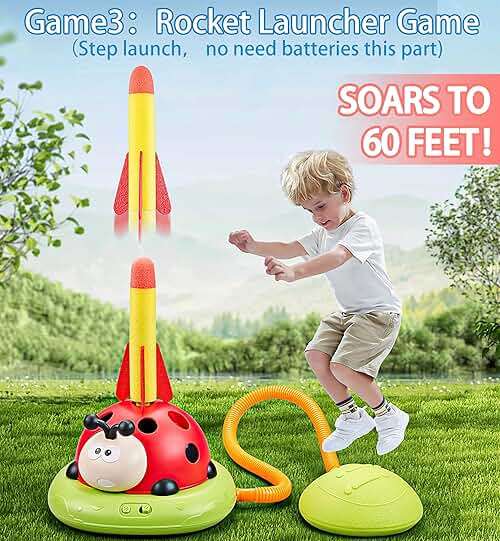 Pobaiyi 3 in 1 Musical Jump, Toss Ring Game and Stomping Launch Rocket Launcher for Kids Outdoor Toys with Remote Control, Indoor Outside Toy for Kids Ages 4-8 Toys for Ages 5-7 8-13 Birthday Gifts - Image 5