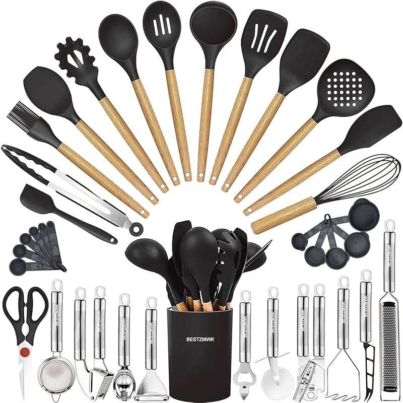 Cooking Utensils Set- 35 PCs Kitchen Utensils with Grater,Tongs, Spoon Spatula &Turner Made of Heat Resistant Food Grade Silicone and Wooden Handles Kitchen Gadgets Tools Set for Nonstick Cookware - Image 1