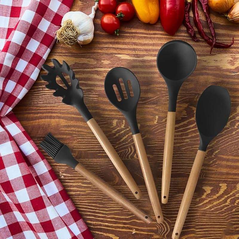 Cooking Utensils Set- 35 PCs Kitchen Utensils with Grater,Tongs, Spoon Spatula &Turner Made of Heat Resistant Food Grade Silicone and Wooden Handles Kitchen Gadgets Tools Set for Nonstick Cookware - Image 2
