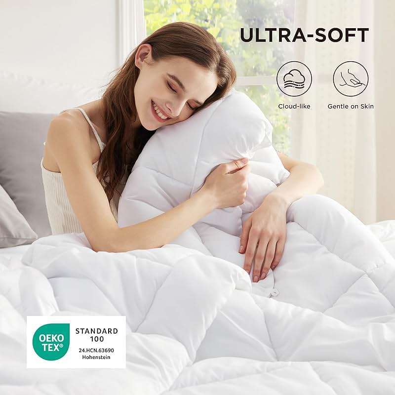 Bedsure Comforters Queen Size Duvet Insert, Quilted Down Alternative Comforter, Ultra Soft Lightweight Comforter Blanket for Bed, with 8 Tabs, Machine Washable, 88x88 in, White - Image 5