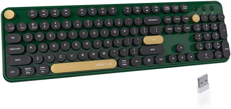 UBOTIE Dual Mode Colorful Wireless Keyboard, Bluetooth and USB Receiver Retro Typewriter Round Keycaps Keyboard Support Multi Devices for PC Laptop Tablet Phones(Dark-Green) - Image 1