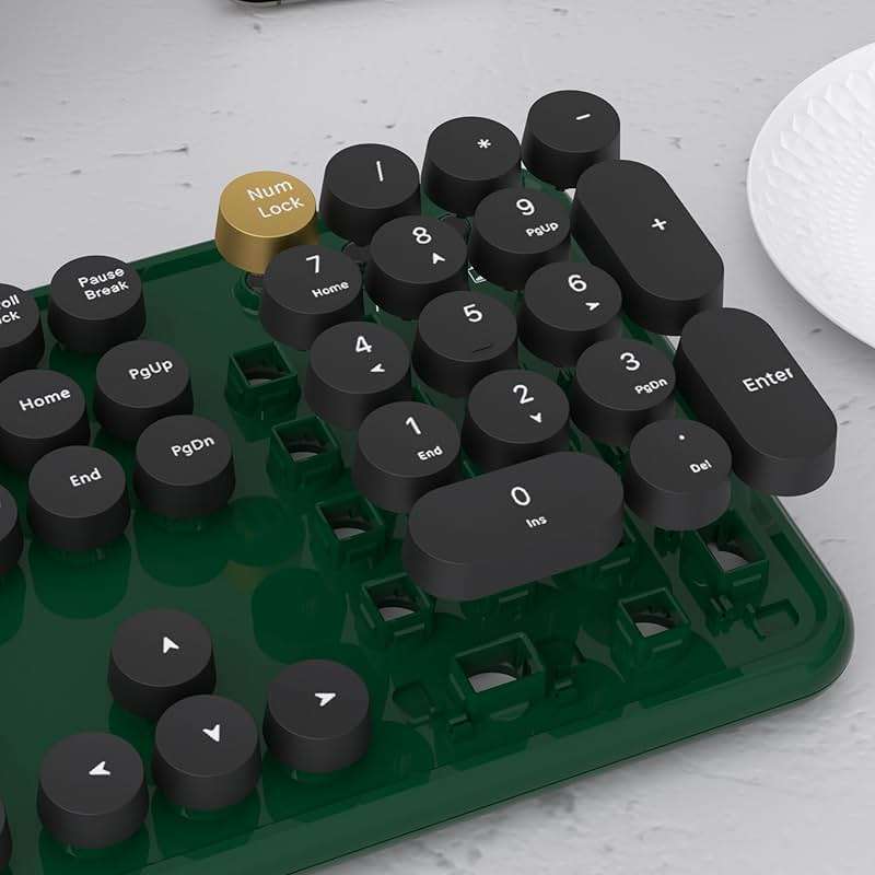 UBOTIE Dual Mode Colorful Wireless Keyboard, Bluetooth and USB Receiver Retro Typewriter Round Keycaps Keyboard Support Multi Devices for PC Laptop Tablet Phones(Dark-Green) - Image 3