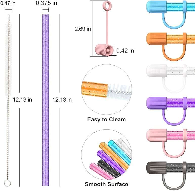 6 Color Replacement Straws with Cover Caps for Stanley Cup 40 oz 30 oz 20 oz 14 oz 64 oz Tumbler, Reusable Drinking Straws with Topper, Stopper, Cleaning Brush for Stanley Cup Accessorie - Image 3