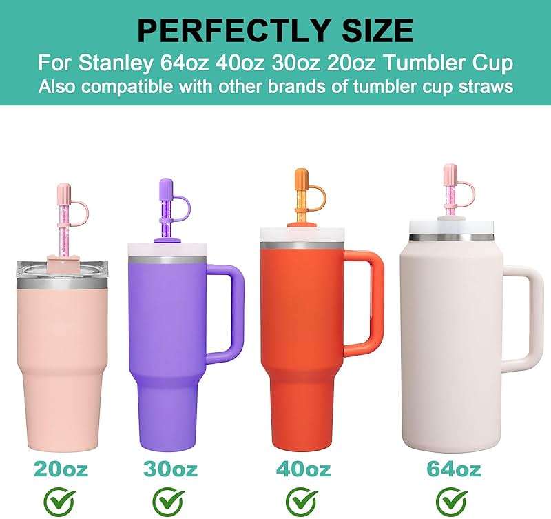 6 Color Replacement Straws with Cover Caps for Stanley Cup 40 oz 30 oz 20 oz 14 oz 64 oz Tumbler, Reusable Drinking Straws with Topper, Stopper, Cleaning Brush for Stanley Cup Accessorie - Image 4
