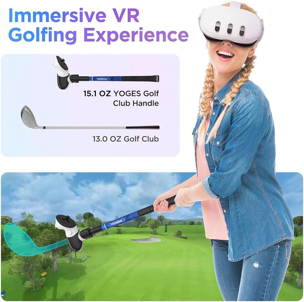 YOGES VR Golf Club Attachment Compatible with Meta Quest 3S/ Quest 3/ Oculus Quest 2 Controller, Non-Slip VR Golf Handle Grips 90 Degree Keep Tracking for Golf VR Games (ONLY for Right Controller) - Image 3