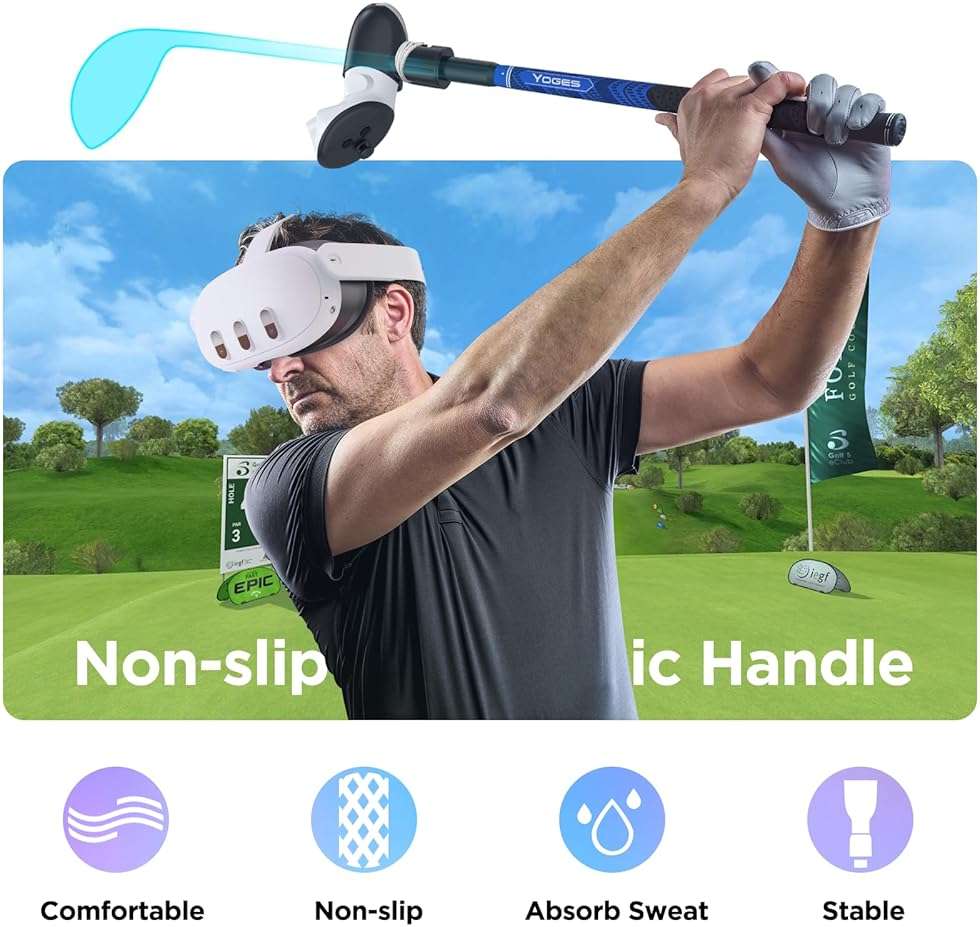 YOGES VR Golf Club Attachment Compatible with Meta Quest 3S/ Quest 3/ Oculus Quest 2 Controller, Non-Slip VR Golf Handle Grips 90 Degree Keep Tracking for Golf VR Games (ONLY for Right Controller) - Image 6