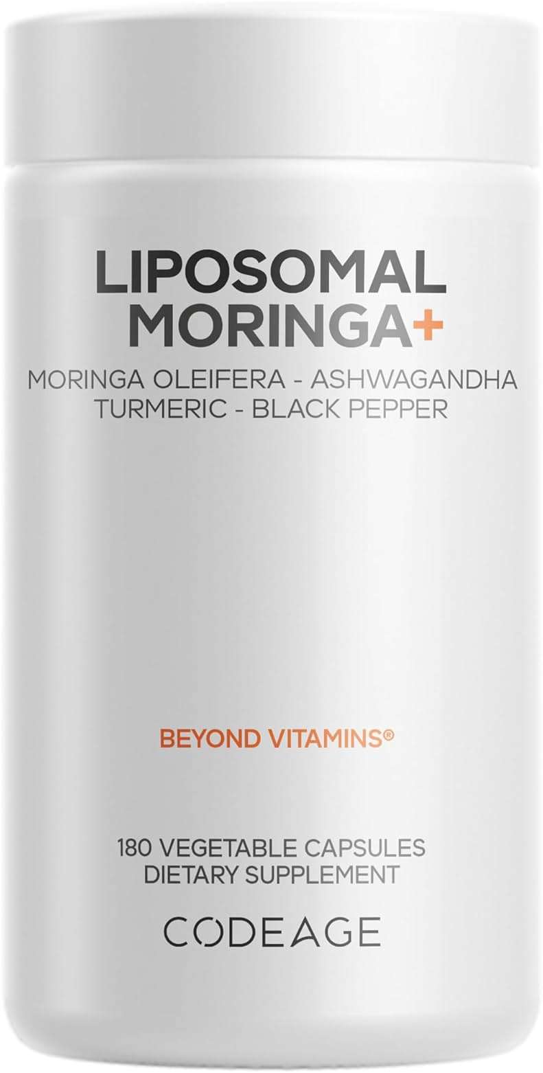 Codeage Liposomal Moringa+ Supplement, 400mg Moringa 50:1 Extract - Turmeric, Ashwagandha, Black Pepper, 3-Month Supply, Vegan Moringa Powder - 180 Capsules - Image 1