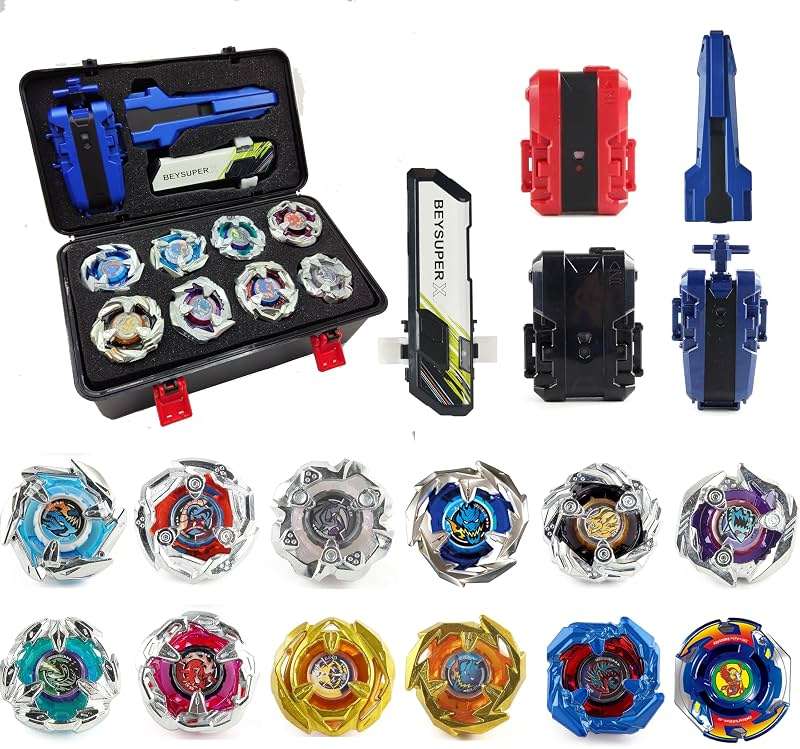 MUSTYBELT Battling Top Burst Gyro Toy Set Toy Gift for Children Boys Ages 6 8 10 12+ Combat Battling Game 12 Burst Spinning Tops 2 Two Way Launchers Grip Starter (BOZE-BX12) - Image 1