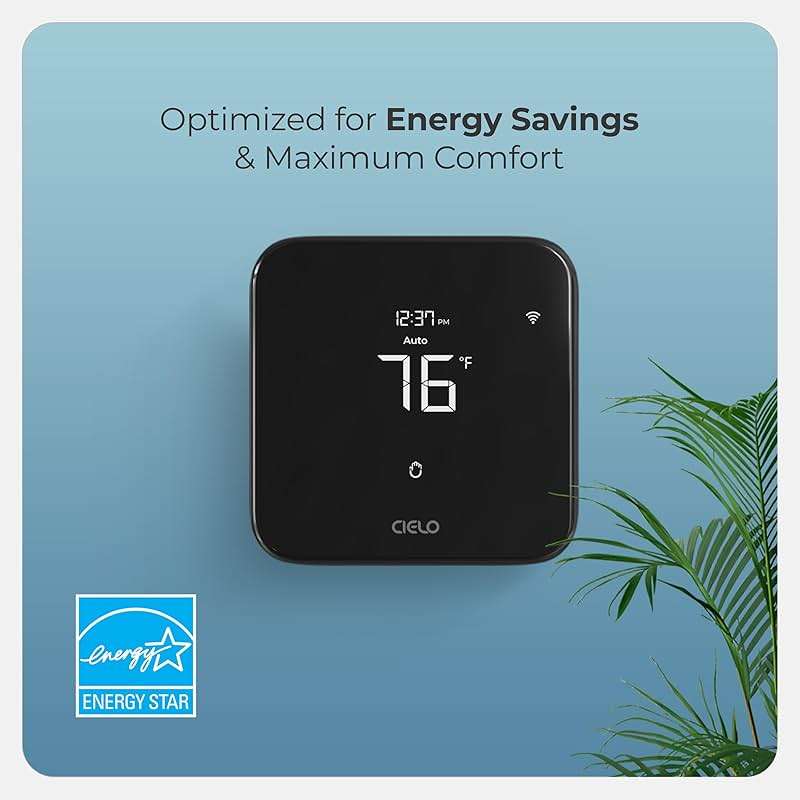 Cielo Smart Thermostat Eco (for Central HVAC) | Energy Star Certified | Supports Conventional Systems up to (2H/2C) & Heat Pumps (4H/2C) | Free C-Wire Adapter | NOT for Mini Split Systems | Black - Image 4