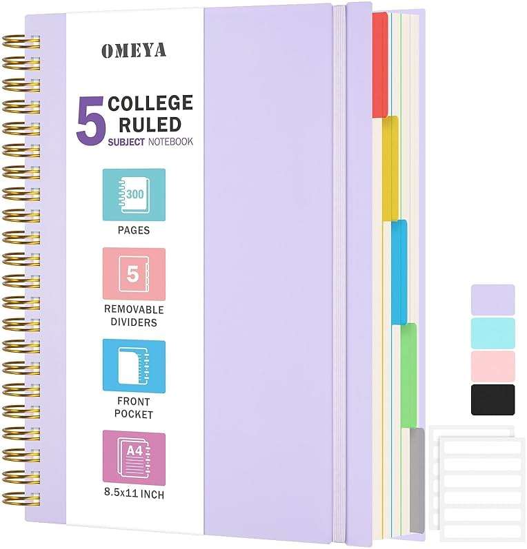 Spiral Notebook 8.5" x 11", 5 Subject Notebooks College Ruled with Removable Dividers, 300 Pages 100GSM Thick Spiral Writing Journal for Women & Men, Large A4 Lined Journal Notebooks for Work, School - Image 1