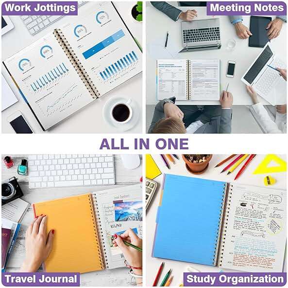 Spiral Notebook 8.5" x 11", 5 Subject Notebooks College Ruled with Removable Dividers, 300 Pages 100GSM Thick Spiral Writing Journal for Women & Men, Large A4 Lined Journal Notebooks for Work, School - Image 6
