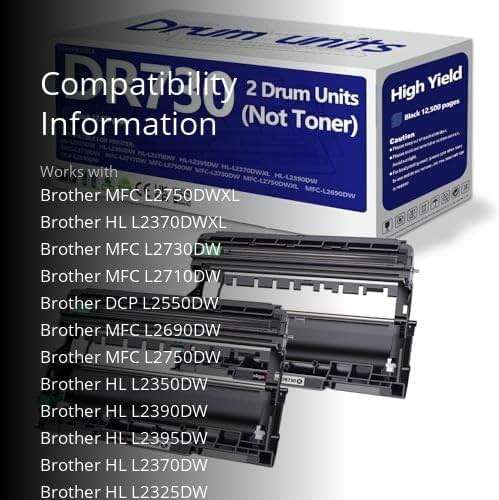 DR730 Drum Unit 2 Pack (Not Toner) Compatible Replacement for Brother DR-730 DR760 tn760 Drum Compatible HL-L2350DW HL-L2370DW HL-L2395DW HL-L2325DW MFC-L2750DW MFC-L2710DW L2690DW Printer Drum - Image 3