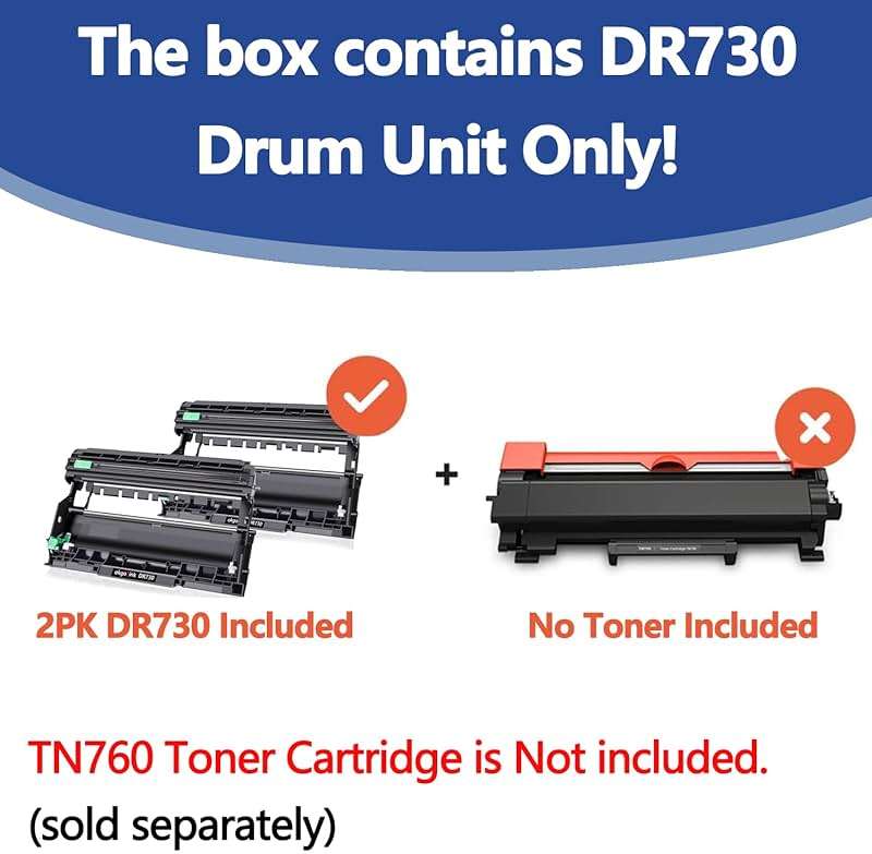 DR730 Drum Unit 2 Pack (Not Toner) Compatible Replacement for Brother DR-730 DR760 tn760 Drum Compatible HL-L2350DW HL-L2370DW HL-L2395DW HL-L2325DW MFC-L2750DW MFC-L2710DW L2690DW Printer Drum - Image 4