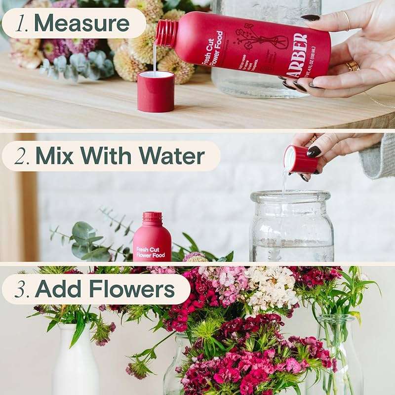 Arber Fresh Cut Flower Food – Floral Preservative & Nutrient Mix for Fresh Cut Flowers – Quick Dip, Vase Spray & Crystal Flower Care – Rose Food & Plant Supplies – 4 fl oz Liquid Formula - Image 4