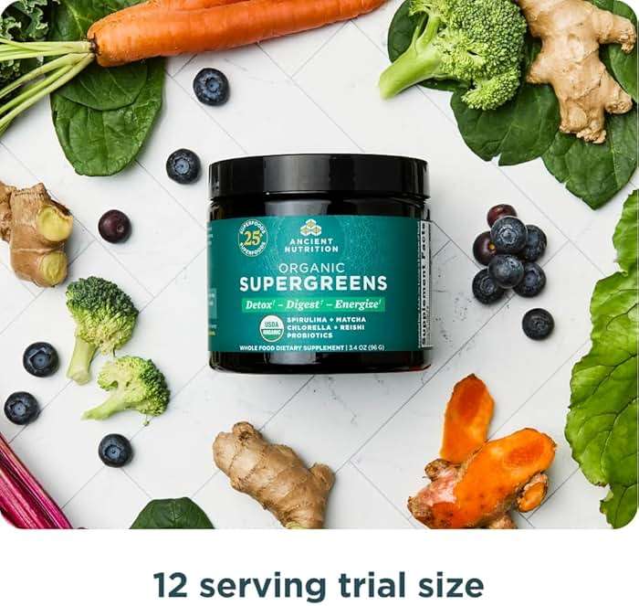 Ancient Nutrition Organic SuperGreens Powder with Probiotics, Organic Greens Flavor Greens, Made from Real Fruits, Vegetables and Herbs, Digestive and Energy Support, 12 Servings, 3.4oz - Image 7
