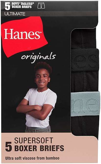 Hanes Ultimate boys Hanes Originals Ultimate Supersoft Boys' Boxer Brief Underwear, Assorted, 5-pack - Image 3