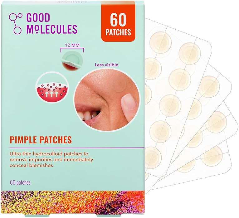 Good Molecules Pimple Patches for Face, 60 Pack – Ultra-Thin Hydrocolloid Patches, Invisible Under Makeup, Conceals Blemishes, Blackheads & Zits, Suitable for Acne-Prone Skin - Image 1
