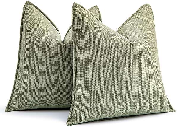 MIULEE Pack of 2 Sage Green Decorative Pillow Covers 20x20 Inch Soft Chenille Luxurious Couch Throw Pillows Farmhouse Cushion Covers with Elegant Design for Sofa Bedroom Living Room Summer Home Decor - Image 1