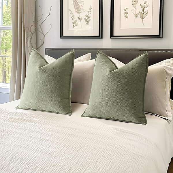 MIULEE Pack of 2 Sage Green Decorative Pillow Covers 20x20 Inch Soft Chenille Luxurious Couch Throw Pillows Farmhouse Cushion Covers with Elegant Design for Sofa Bedroom Living Room Summer Home Decor - Image 2