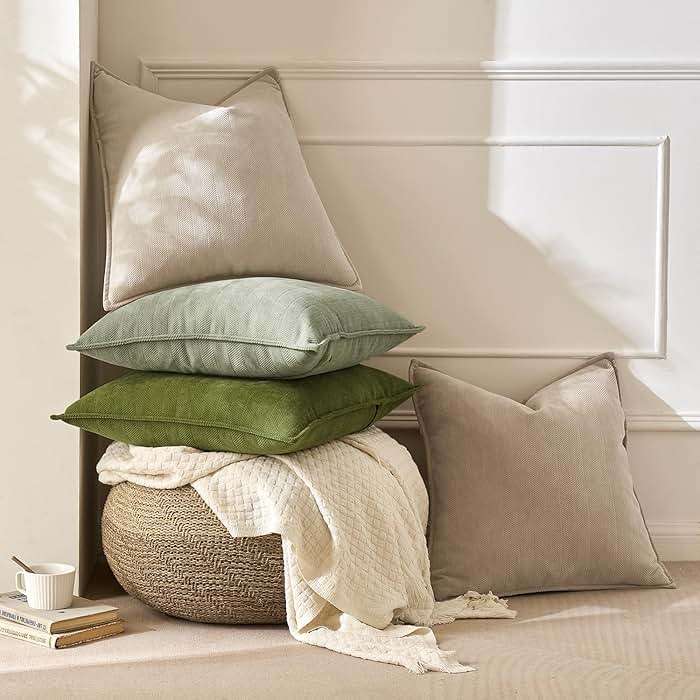 MIULEE Pack of 2 Sage Green Decorative Pillow Covers 20x20 Inch Soft Chenille Luxurious Couch Throw Pillows Farmhouse Cushion Covers with Elegant Design for Sofa Bedroom Living Room Summer Home Decor - Image 7
