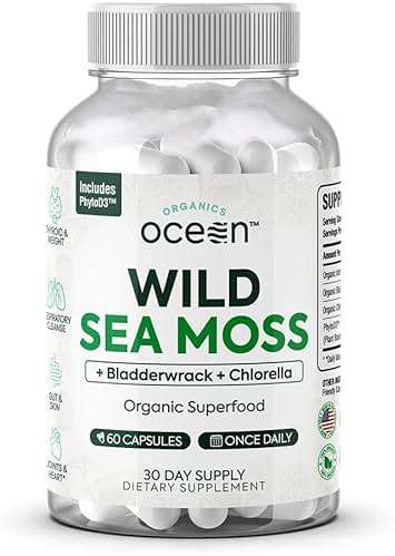 Organics Ocean Wild Sea Moss Capsules - 100% Organic Irish Sea Moss with Organic Chlorella, Bladderwrack and Vitamin D for Energy, Lung Health and Thyroid Support for Women and Men - 60 Capsules - Image 1