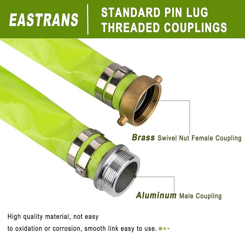 2" x 100' Green PVC Backwash and Discharge Hose for Swimming Pools, Heavy Duty Reinforced Flat Pool Hose with Aluminum Pin Lug Fittings - Image 2