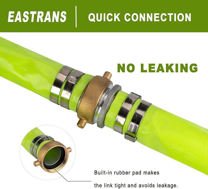 2" x 100' Green PVC Backwash and Discharge Hose for Swimming Pools, Heavy Duty Reinforced Flat Pool Hose with Aluminum Pin Lug Fittings - Image 4