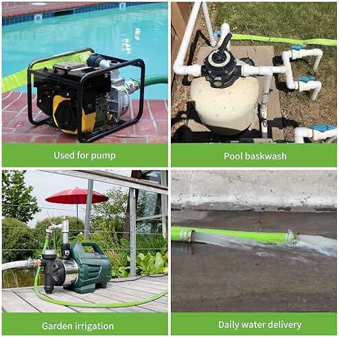 2" x 100' Green PVC Backwash and Discharge Hose for Swimming Pools, Heavy Duty Reinforced Flat Pool Hose with Aluminum Pin Lug Fittings - Image 6