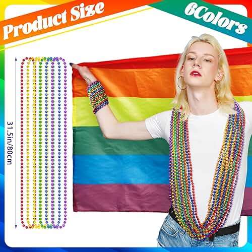 Aurelema 300 Pcs Pride Beads Stuff LGBTQ Metallic Beads Necklace Bulk Metallic Rainbow Gay Accessories Costumes Decor for Pride Month Parade Throws Favors - Image 2